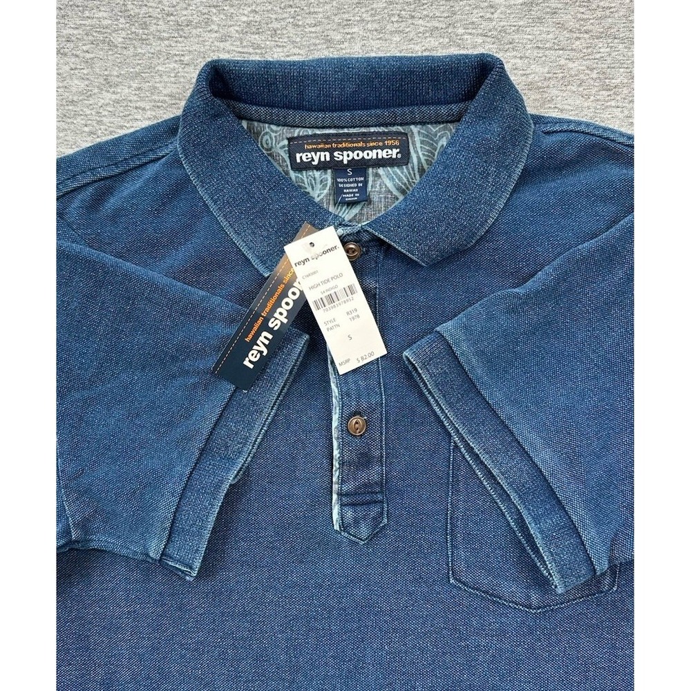 Reyn Spooner Polo Shirt Mens Small Blue High Tide Indigo Hawaiian Vacation NEW